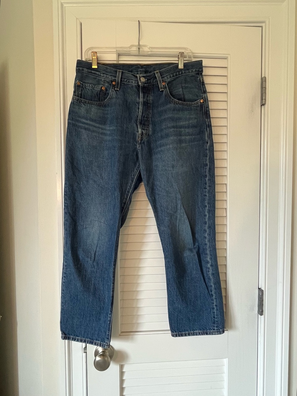 Levi’s Dark Wash 501 Button Fly Cropped Jeans